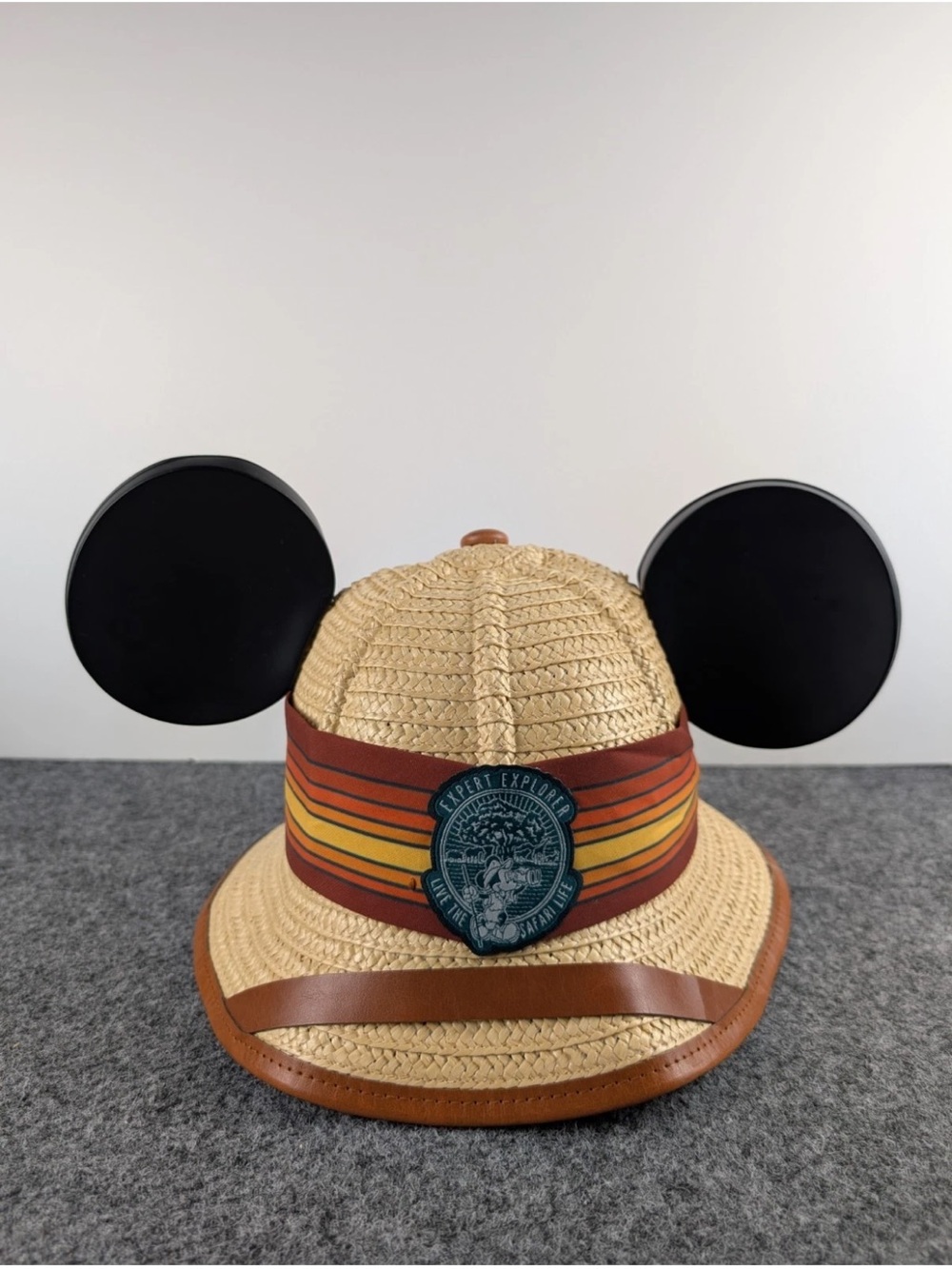 Safari Stripe Straw Mickey Ear Hat